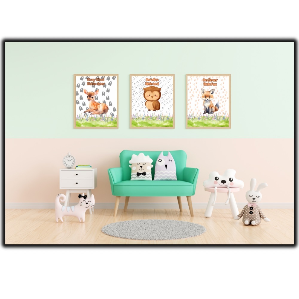 Nursery Wall Art – Fox, Bear, Deer (Digital Print)